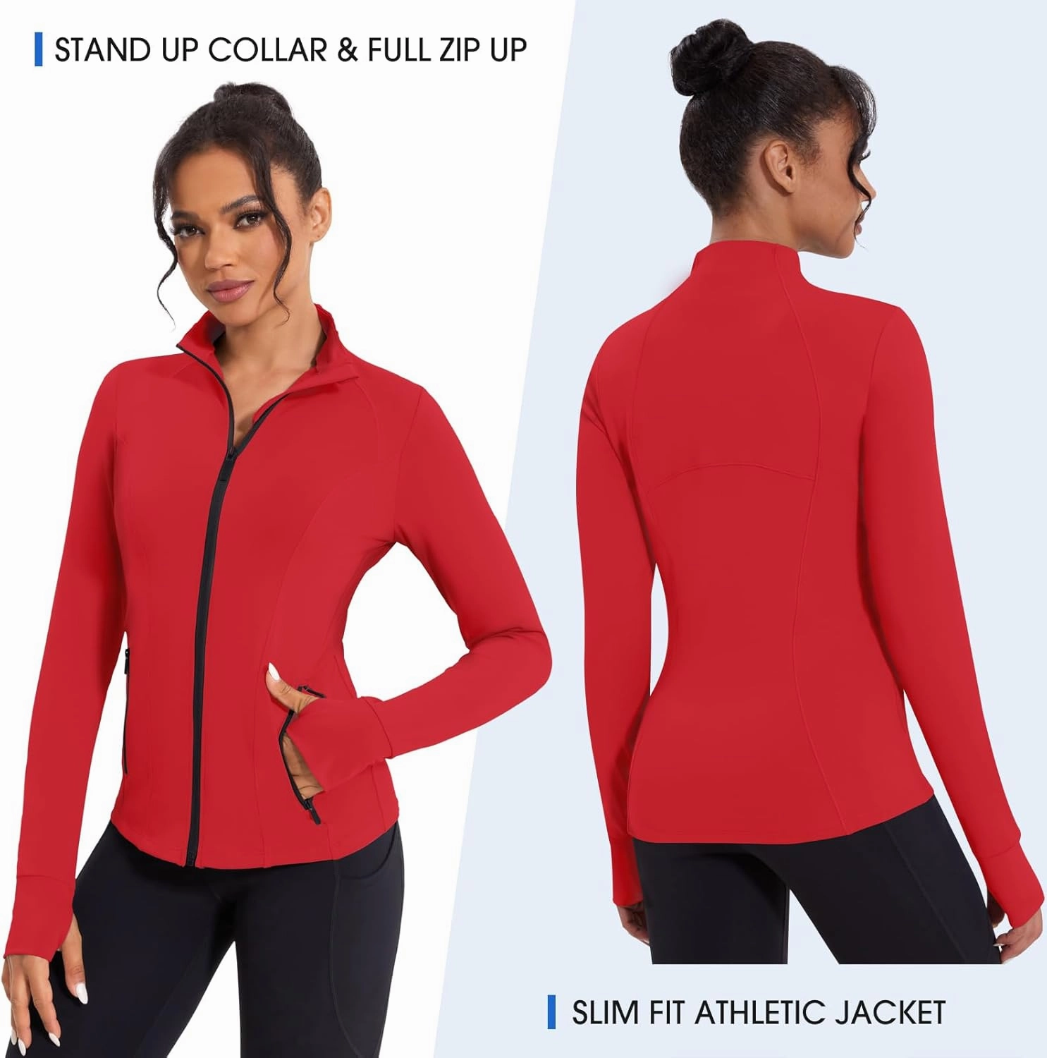 Workout Jackets for Women Lightweight Running Jackets Full Zip Yoga Athletic Clothes Slim Fit with Pockets