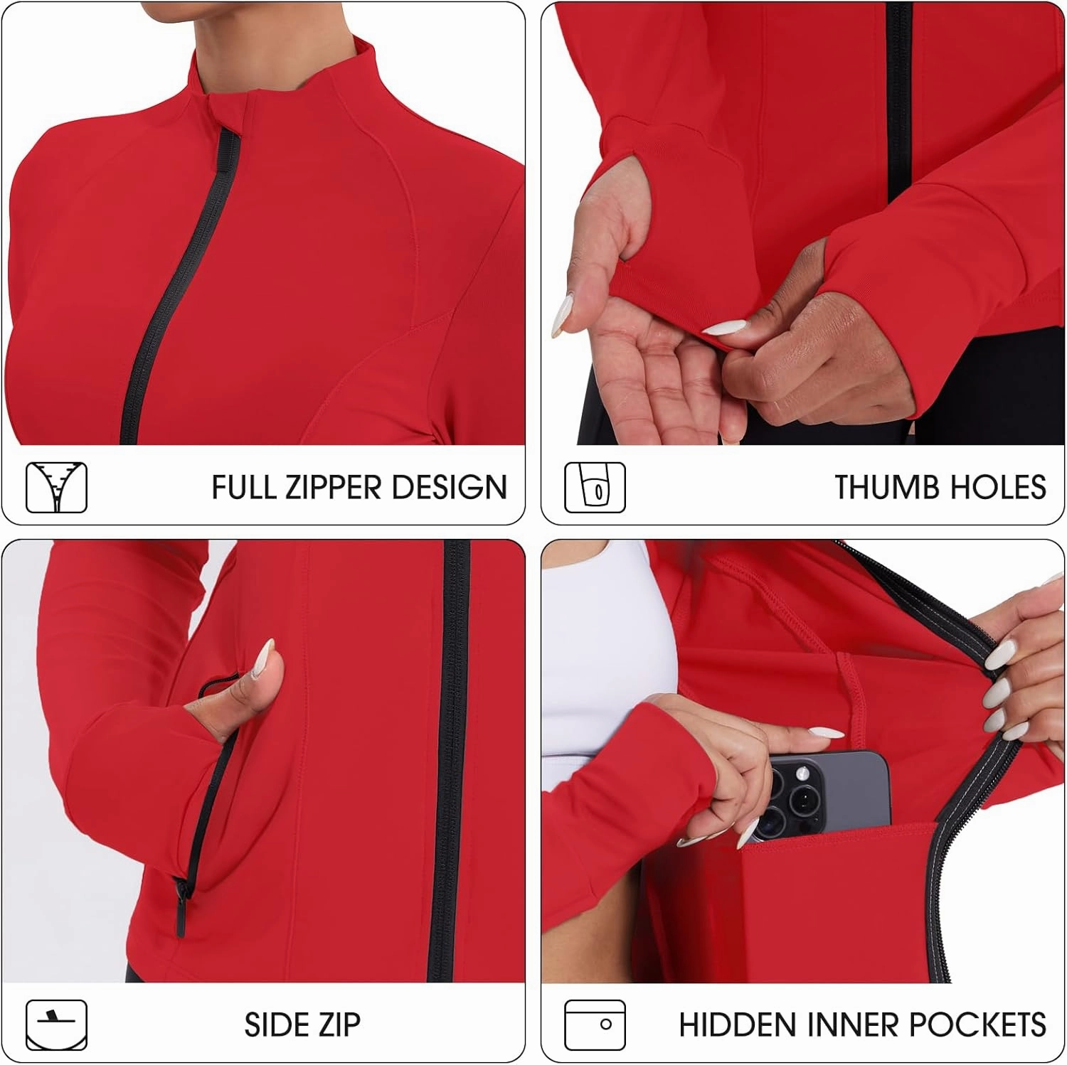 Workout Jackets for Women Lightweight Running Jackets Full Zip Yoga Athletic Clothes Slim Fit with Pockets