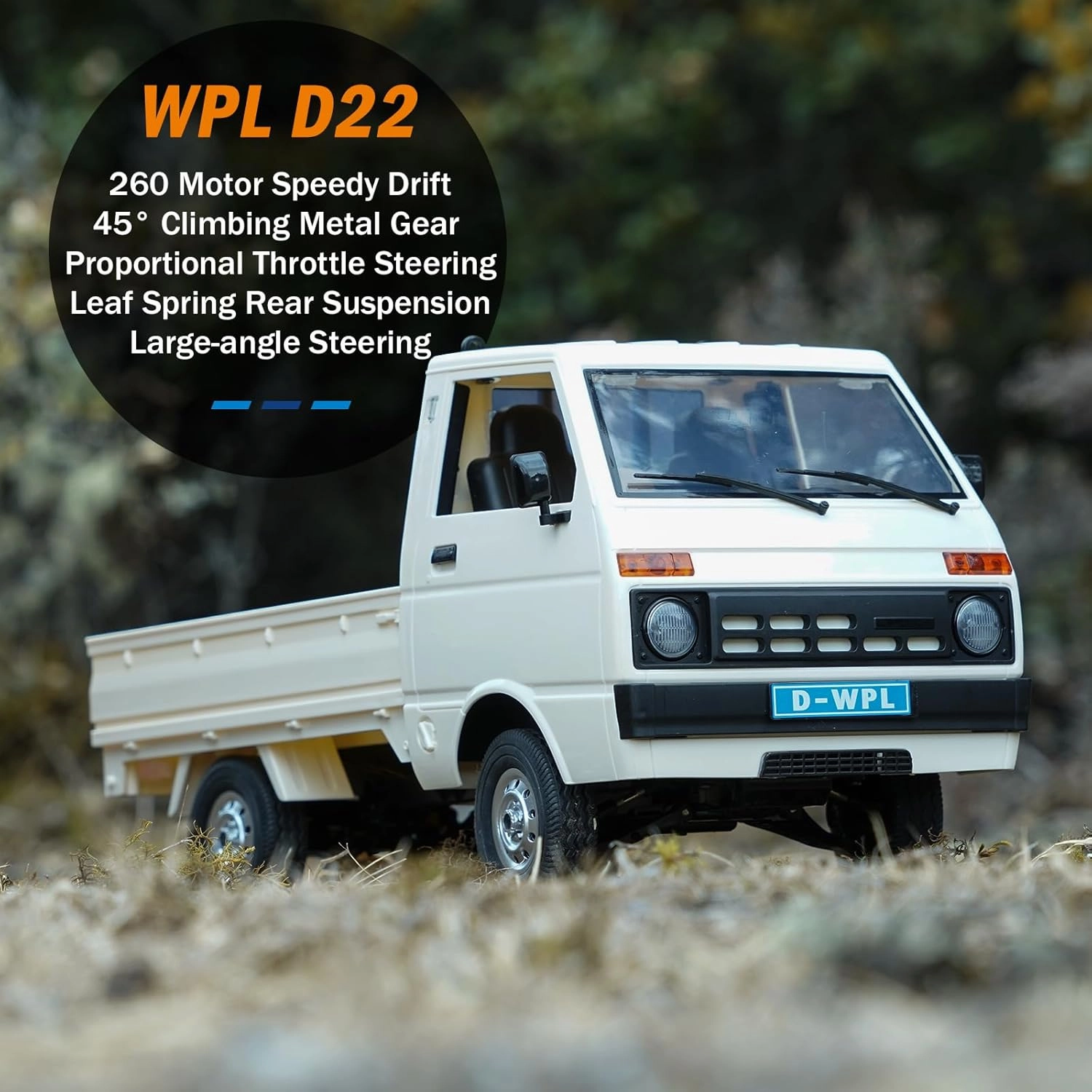 WPL D22 RC Kei Truck, 1/10 RWD Off-Road Drift Car, 2.4GHz Remote Control 2WD Carry Pickup Cars with 260 Motor, Proportional Throttle & Steering Dual Rate, RTR Hobby Grade RC Truck for Adults