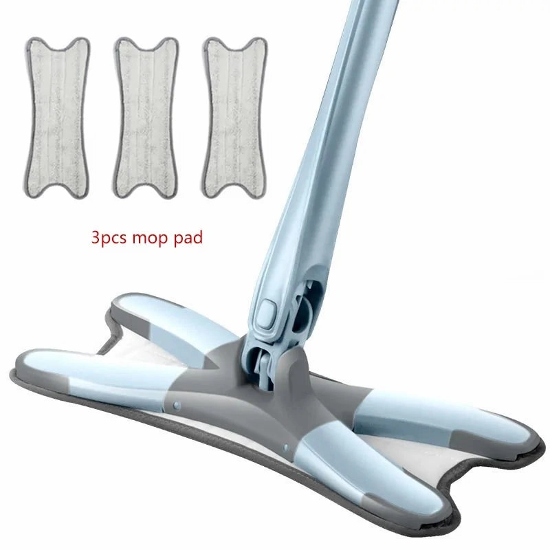 X-Type Floor Mop With 3 Pieces Reusable Microfiber