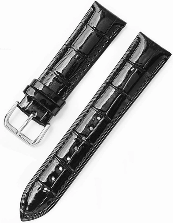 XLCZMYL Leather Bracelets 12mm 14mm 16mm 18mm 20mm 22mm Watch Strap Pin Buckle Shiny Leather Band Wrist Belt Tool,Black,16mm