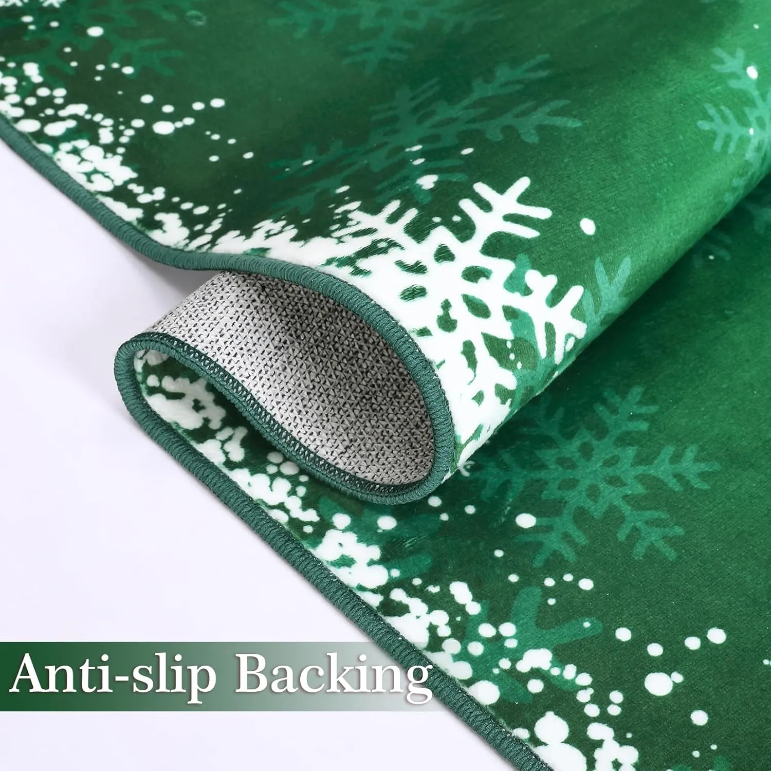 Xmas Long Hallway Runner Rug Christmas Kitchen Runner Rug Washable Floor Carpet Snowflake Decorative Indoor Throw Rug Non-Slip Area Rug for Bedroom Living Room Kitchen Nursery, Green 2' x 6'