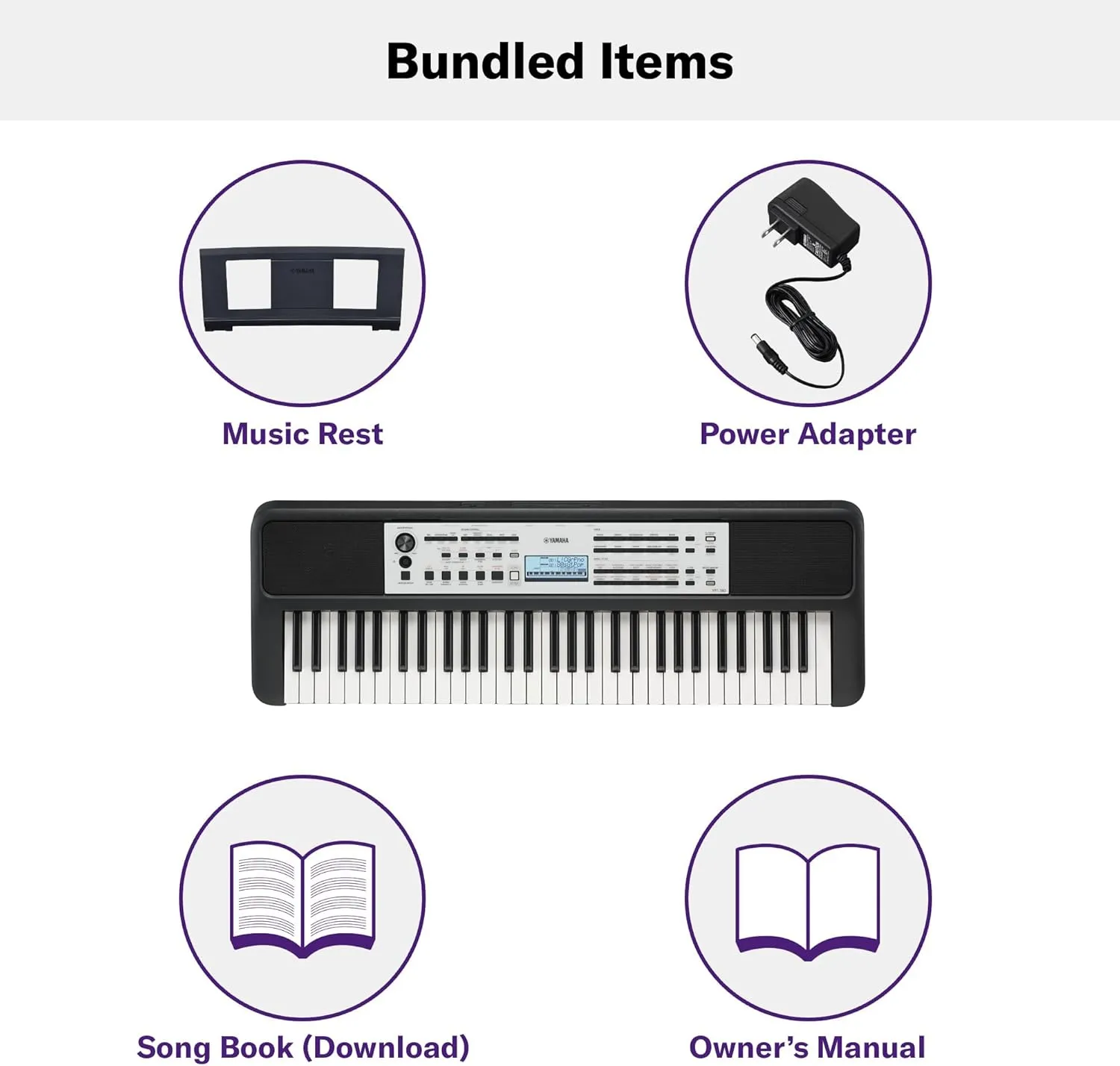 Yamaha YPT-380 61-Key Touch Sensitive Portable Keyboard, Grand Piano Sound, Acoustic Piano Touch with Power Adapter YPT380