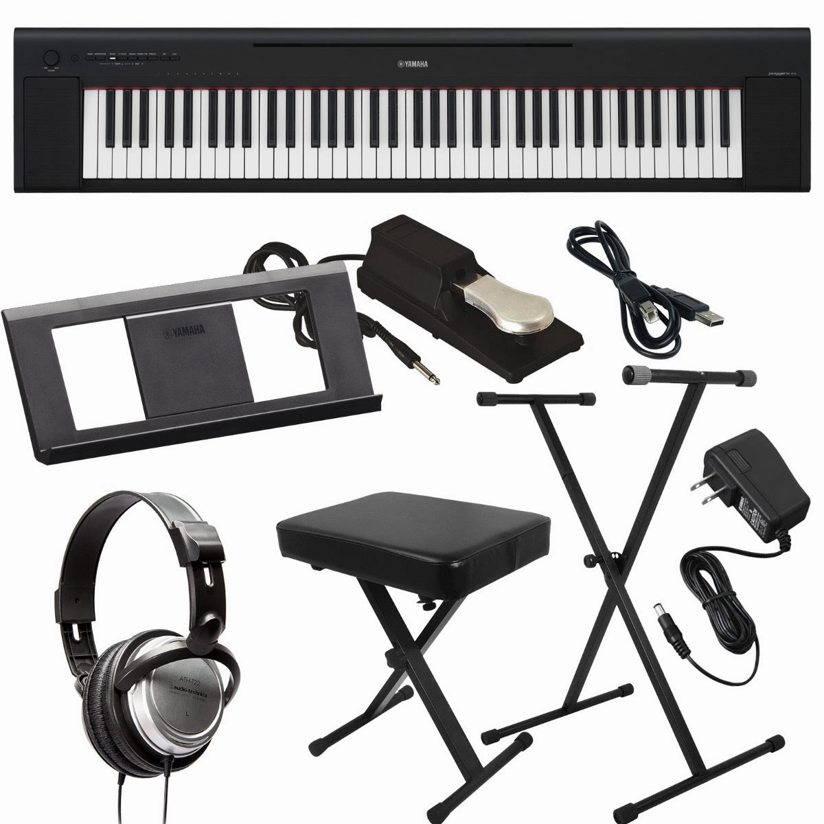 Yamaha Piaggero NP-35 76-Key Portable Keyboard - Black KEY ESSENTIALS BUNDLE