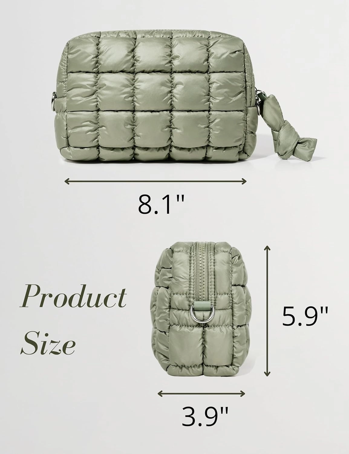 Yarnic Quilted Makeup Bag Cosmetic Bag, Travel Toiletry Bag for Women, Cute Makeup Bag Organizer Puffer Makeup Pouch (M, Sage Green)