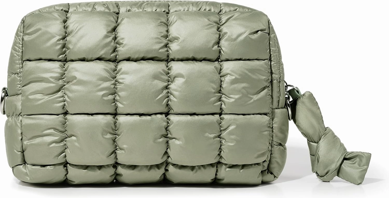 Yarnic Quilted Makeup Bag Cosmetic Bag, Travel Toiletry Bag for Women, Cute Makeup Bag Organizer Puffer Makeup Pouch (M, Sage Green)