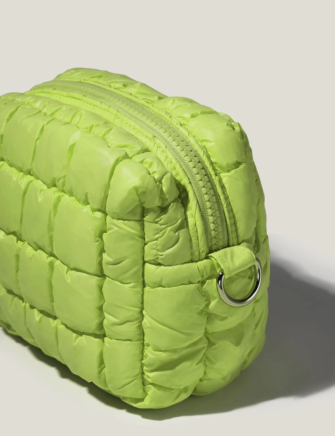 Yarnic Quilted Makeup Bag Quilt Cosmetic Bag, Puffy Travel Toiletry Bag for Women, Cute Makeup Bag Organizer Puffer Soft Makeup Pouch (Apple Green, S)