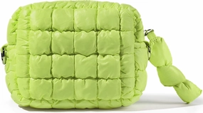 Yarnic Quilted Makeup Bag Quilt Cosmetic Bag, Puffy Travel Toiletry Bag for Women, Cute Makeup Bag Organizer Puffer Soft Makeup Pouch (Apple Green, S)