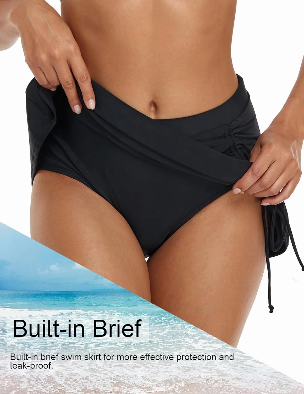 YELAIVP Women’s Period Swimwear Leakproof Swim Skirt Bottoms High Waisted Waterproof Bikini Bottom Skirt for Women Girls