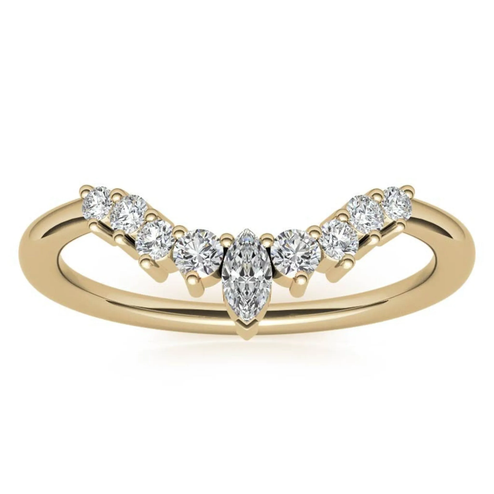 Yellow Gold Silver Stacking Adjustable Marquise Chevron V-Contour Ring for Women