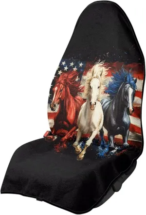 Yewattles American Flag Horse Car Seat Cover Waterproof Protector for Gym Beach Swimming Hiking Running Workout Outdoor Non-Slip Universal Fit Car Van SUV Truck