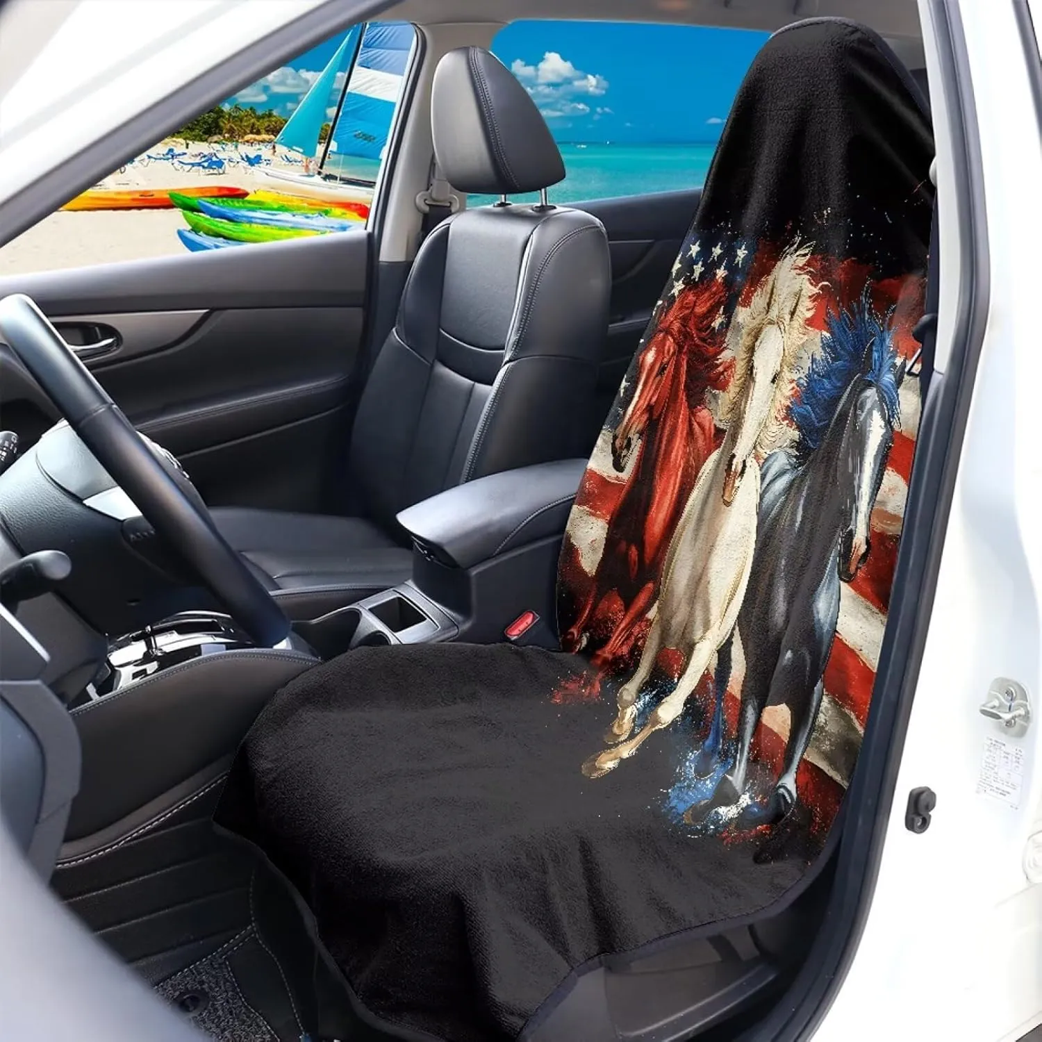 Yewattles American Flag Horse Car Seat Cover Waterproof Protector for Gym Beach Swimming Hiking Running Workout Outdoor Non-Slip Universal Fit Car Van SUV Truck