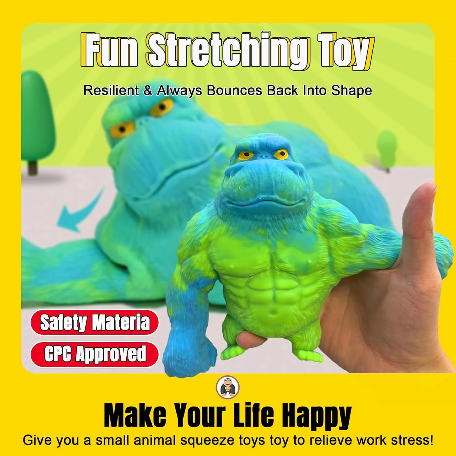 YHan Super Stretchy Gorilla Fidget Toy (Blue-Green) Stretchy Monkey - Funny, Squishy & Perfect to Squeeze for Stress Relief - Ideal Gift for Kids
