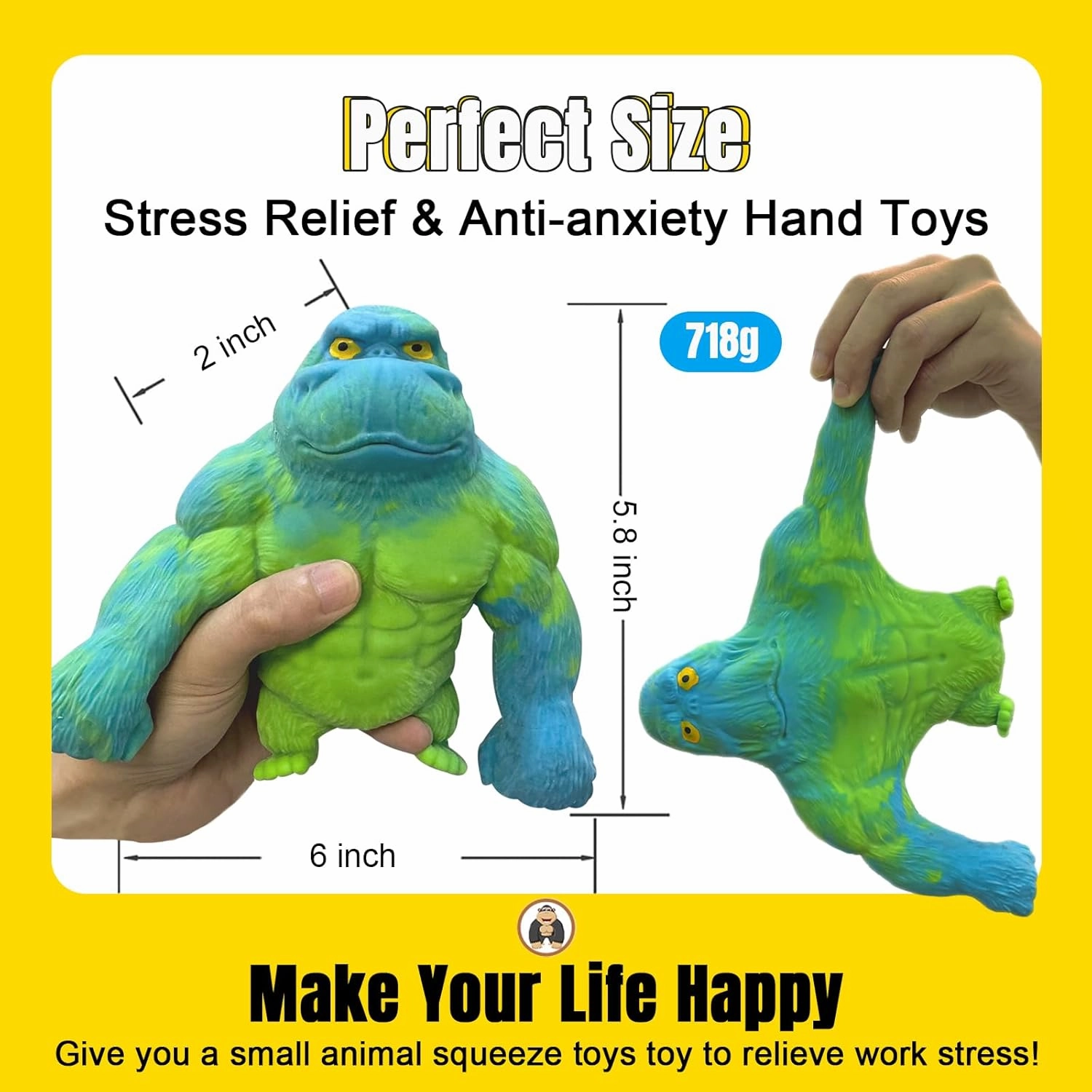 YHan Super Stretchy Gorilla Fidget Toy (Blue-Green) Stretchy Monkey - Funny, Squishy & Perfect to Squeeze for Stress Relief - Ideal Gift for Kids