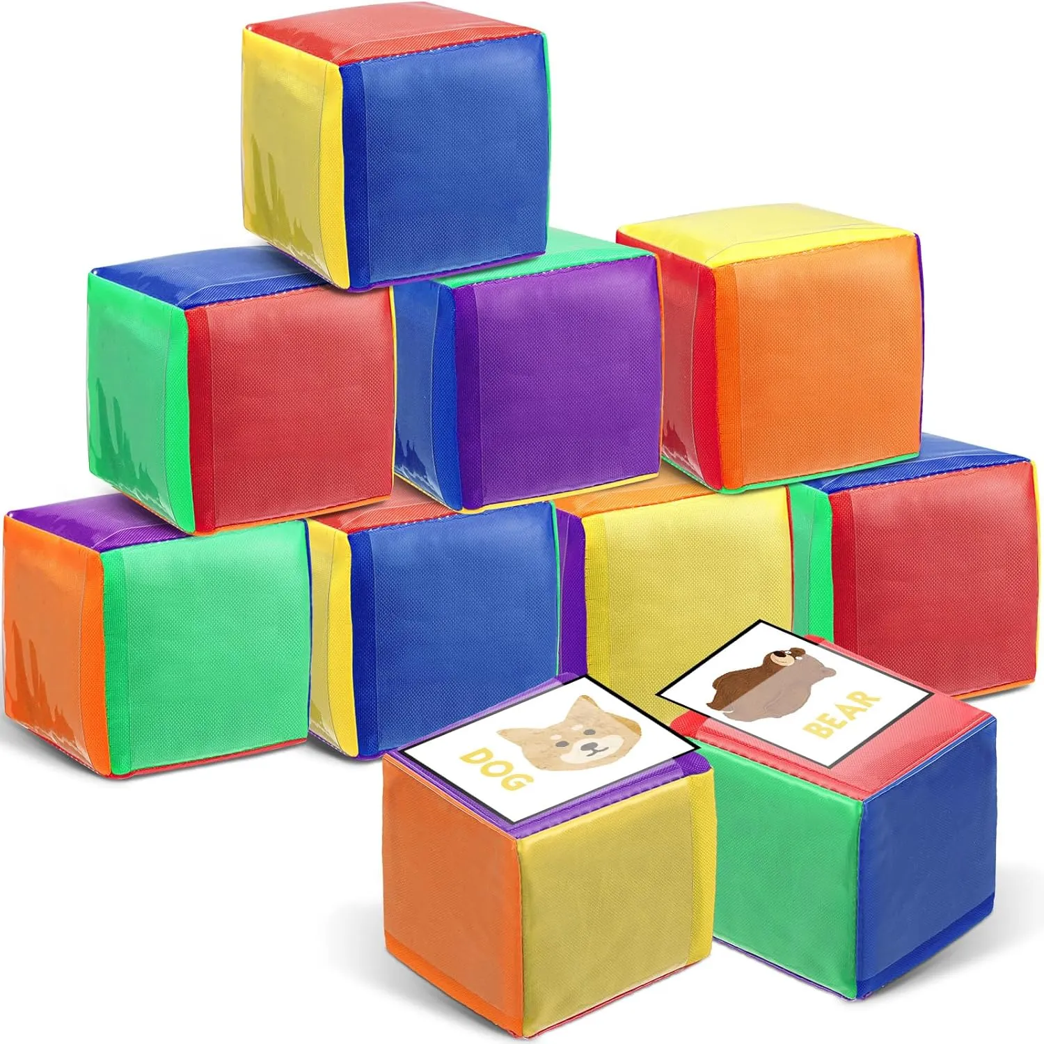 Yilloog 8 Pcs 3.94 Inch Pocket Dice DIY Education Playing Game Dice for Classroom Soft Foam Cubes with Clear Pocket Large Teacher Soft Cubes Learning Teaching Stacking Blocks Toys Photo Child