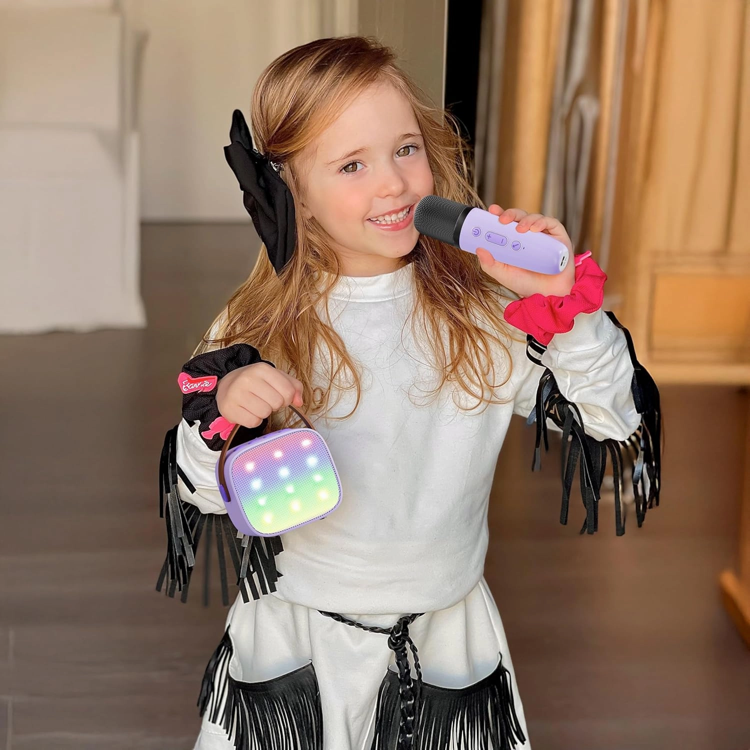 YLL Mini Karaoke Machine with 2 Wireless Microphones, TOP Kids Gifts for Girls Ages 3, 4, 5, 6, 7, 8, 9,10,11,12  Year Old, 4-12 Years Old Birthday Toy Gift for Girls Boys Party (Purple)