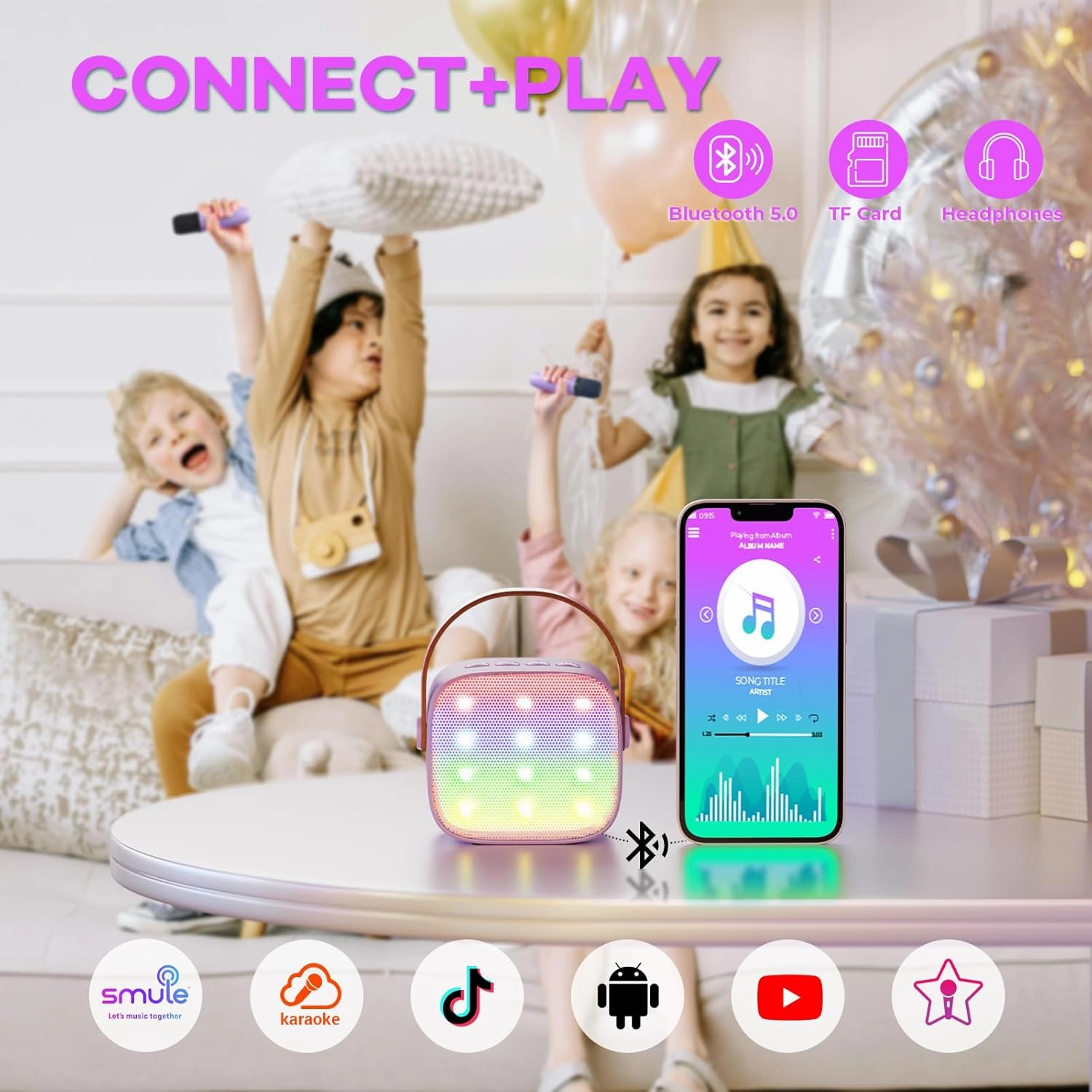 YLL Mini Karaoke Machine with 2 Wireless Microphones, TOP Kids Gifts for Girls Ages 3, 4, 5, 6, 7, 8, 9,10,11,12  Year Old, 4-12 Years Old Birthday Toy Gift for Girls Boys Party (Purple)