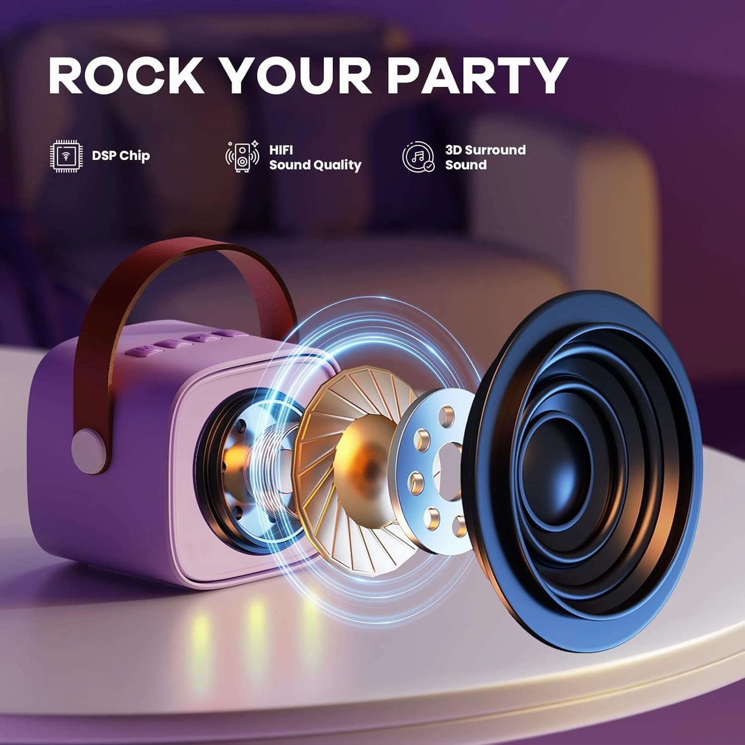 YLL Mini Karaoke Machine with 2 Wireless Microphones, TOP Kids Gifts for Girls Ages 3, 4, 5, 6, 7, 8, 9,10,11,12  Year Old, 4-12 Years Old Birthday Toy Gift for Girls Boys Party (Purple)