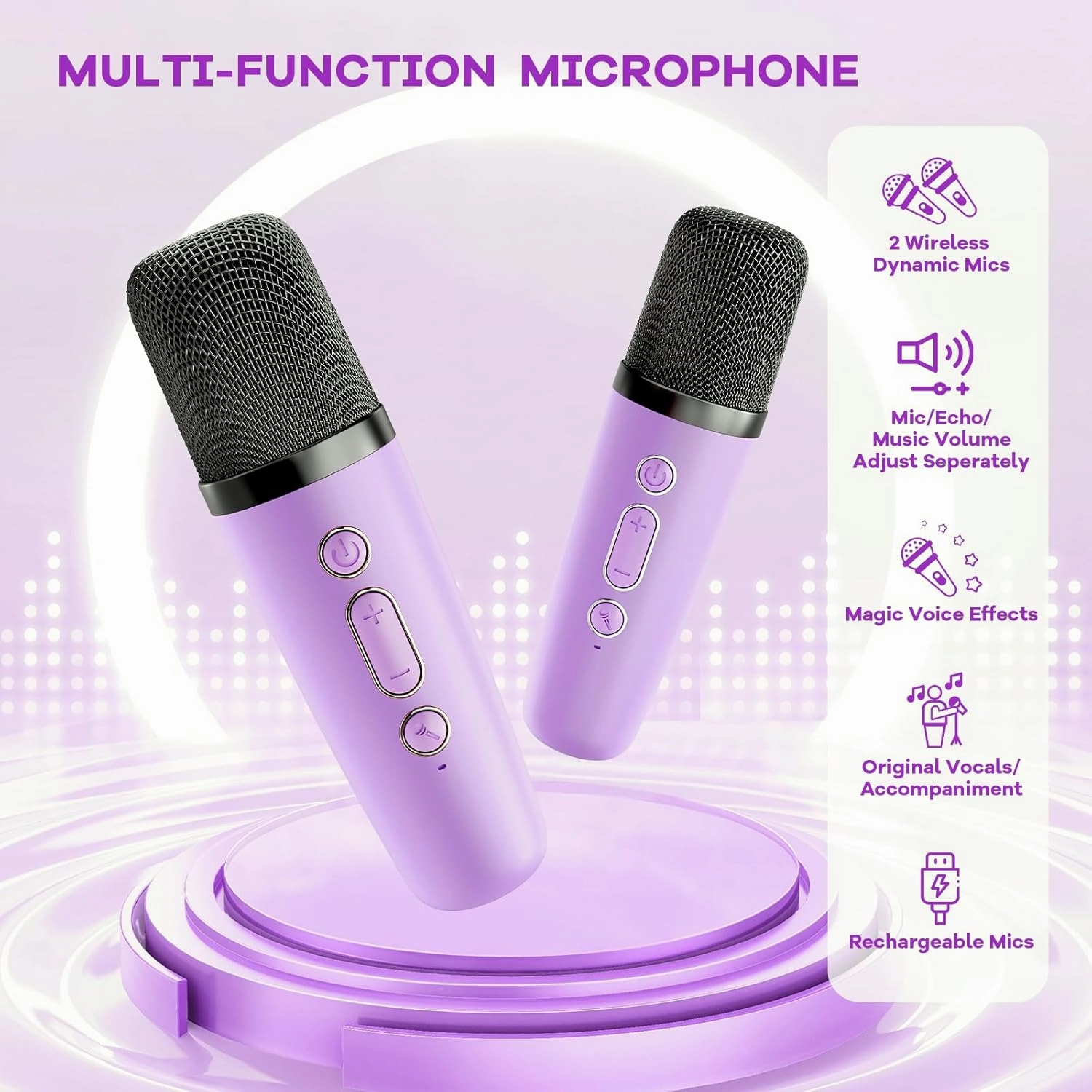 YLL Mini Karaoke Machine with 2 Wireless Microphones, TOP Kids Gifts for Girls Ages 3, 4, 5, 6, 7, 8, 9,10,11,12  Year Old, 4-12 Years Old Birthday Toy Gift for Girls Boys Party (Purple)