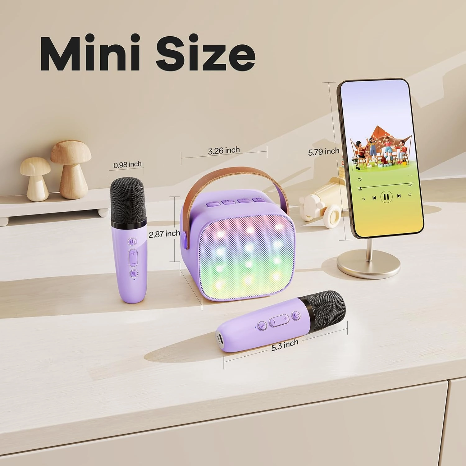 YLL Mini Karaoke Machine with 2 Wireless Microphones, TOP Kids Gifts for Girls Ages 3, 4, 5, 6, 7, 8, 9,10,11,12  Year Old, 4-12 Years Old Birthday Toy Gift for Girls Boys Party (Purple)