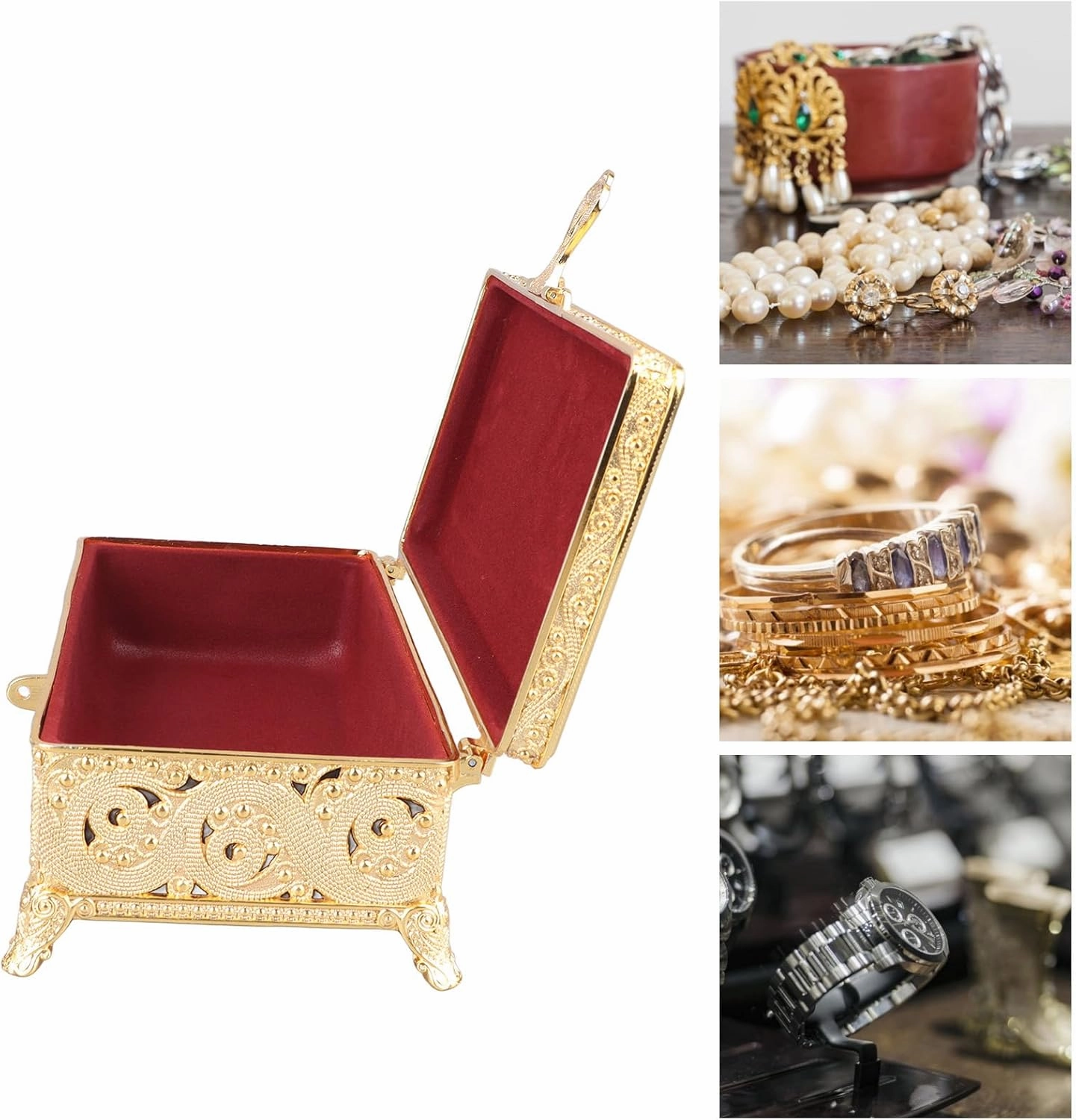 YOUTHINK Vintage Metal Jewelry Box, Exquisite Vintage Pattern, Velvet Interior, Large Capacity for Necklace, Earrings, Rings, Ideal Women (Gold)