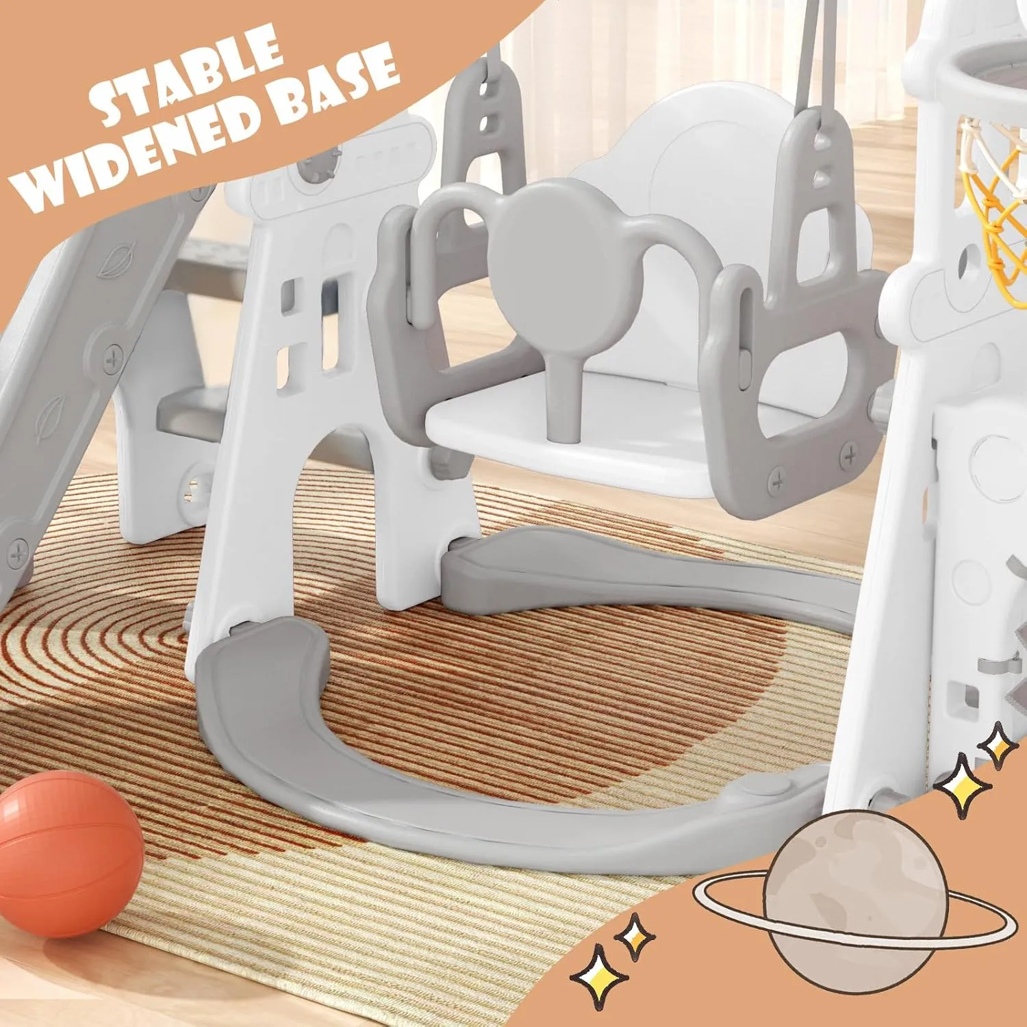 YUFU 5-in-1 Toddler Swing and Slide Set, Kids Slide with Climber, Swing, Basketball Hoop, Soccer Goal, Indoor Outdoor Playset for Toddlers Age 1-3 (Gray)