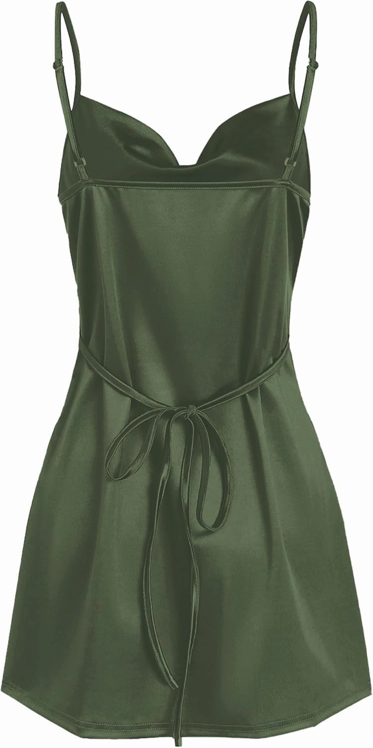 ZAFUL Women's Satin Sleeveless Spaghetti Strap Mini Dress Sexy Slip Cowl Neck Silky Cocktail Party Dresses