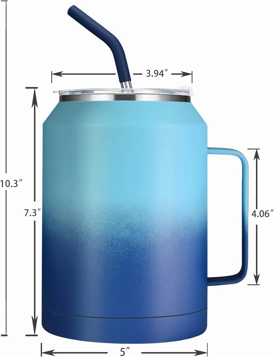 Zenbo 50 oz Mug Tumbler – Stainless Steel Vacuum Insulated Mug with Handle,Lid and Straw,Keeps Drinks Cold up to 36 Hours – Sweat-Proof Body, Dishwasher Safe