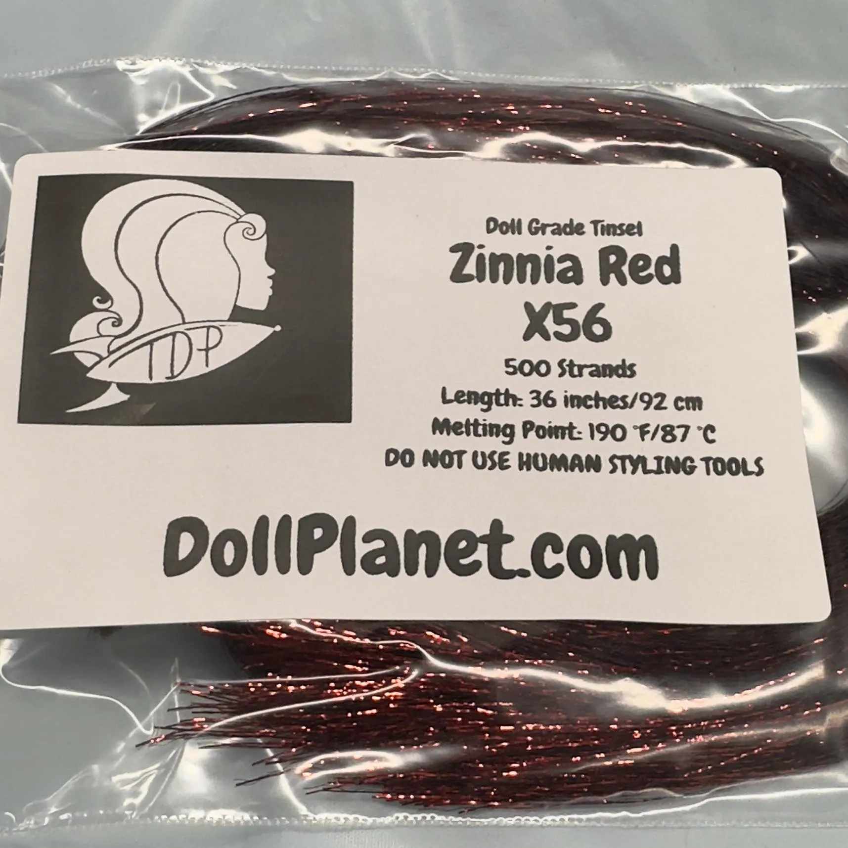 Zinnia Red X56 Doll Grade Tinsel Shiny Doll Hair